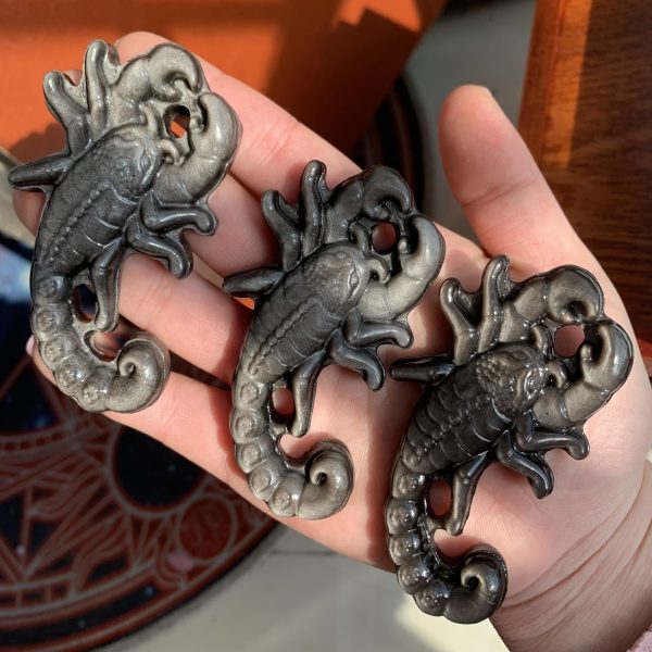 Silver Obsidian Golden Obsidian Scorpion Animal Zodiac Carving