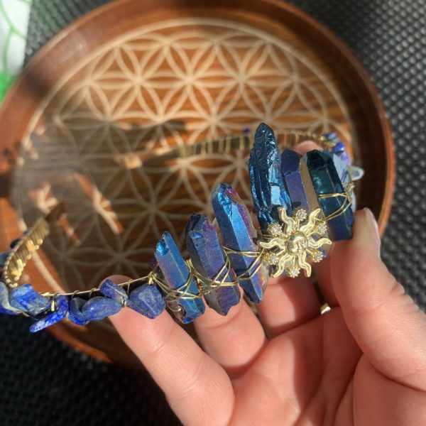 Sun Aura Quartz Tiara With Crystal Gravel Headpiece