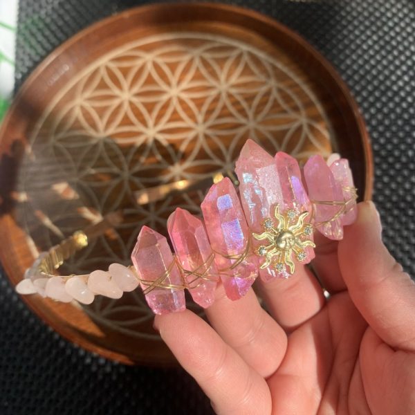 Sun Aura Quartz Tiara With Crystal Gravel Headpiece