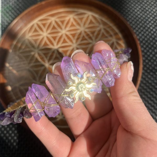 Sun Aura Quartz Tiara With Crystal Gravel Headpiece