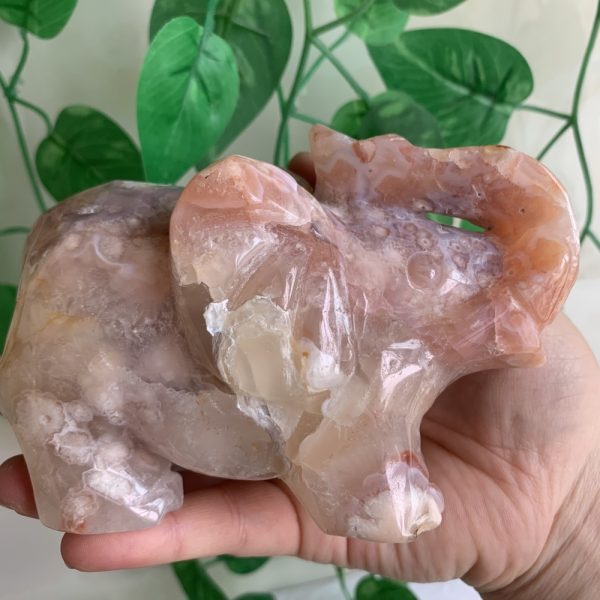 Pink Amethyst Flower Agate Elephant Animal Carving
