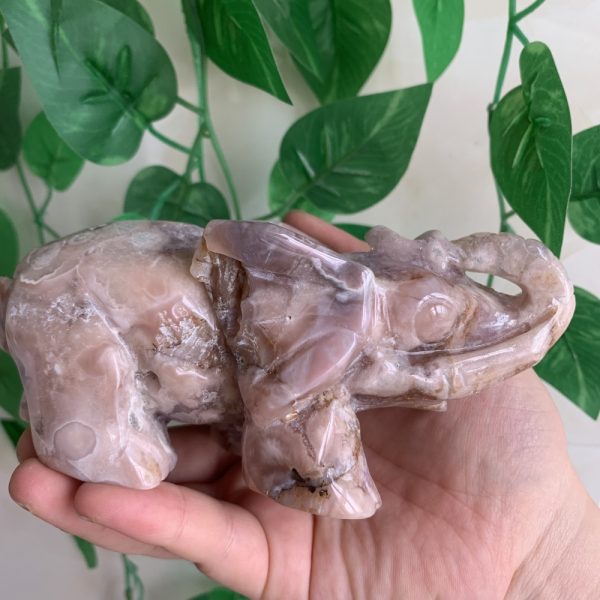 Pink Amethyst Flower Agate Elephant Animal Carving