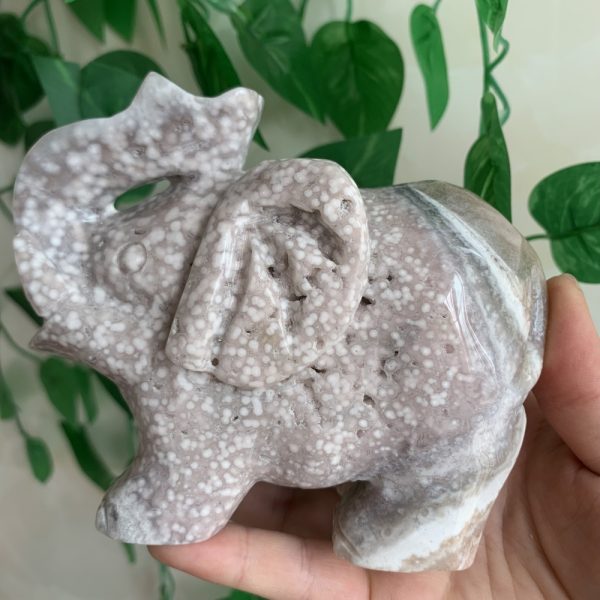 Pink Amethyst Flower Agate Elephant Animal Carving