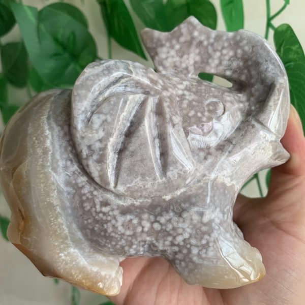 Pink Amethyst Flower Agate Elephant Animal Carving