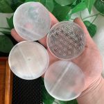 Selenite Chakra Plate Round Disc Crystal Slab Tree of Life Eye Palm