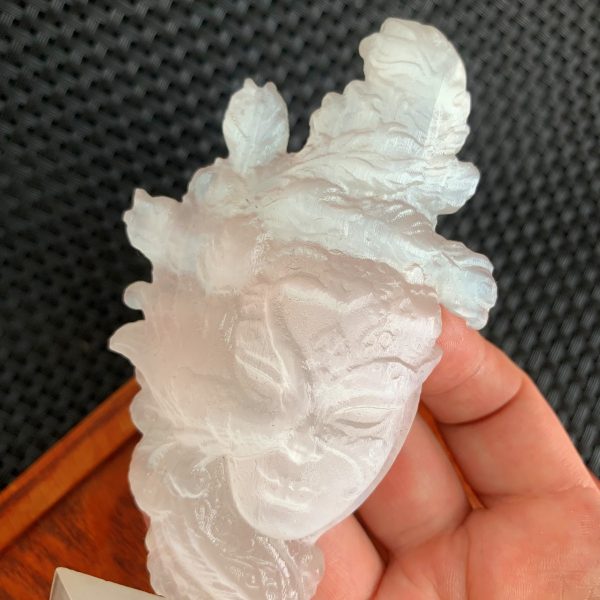 Selenite Masked Girl Carving Self-Standing