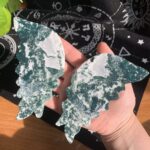 Crystal Butterfly Wing With Base Moss Agate Wing With Metal Stand Wholesale