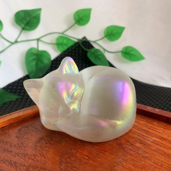 Selenite Sleeping Cat Animal Carving Different Sizes