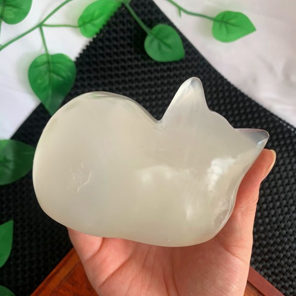 Selenite Sleeping Cat Animal Carving Different Sizes
