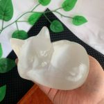 Selenite Sleeping Cat Animal Carving Different Sizes