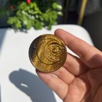 Crystal Moon Sun Carving Tiger Eye Stone Round Slab
