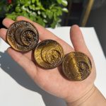 Crystal Moon Sun Carving Tiger Eye Stone Round Slab