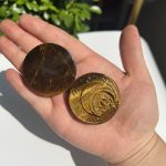 Crystal Moon Sun Carving Tiger Eye Stone Round Slab
