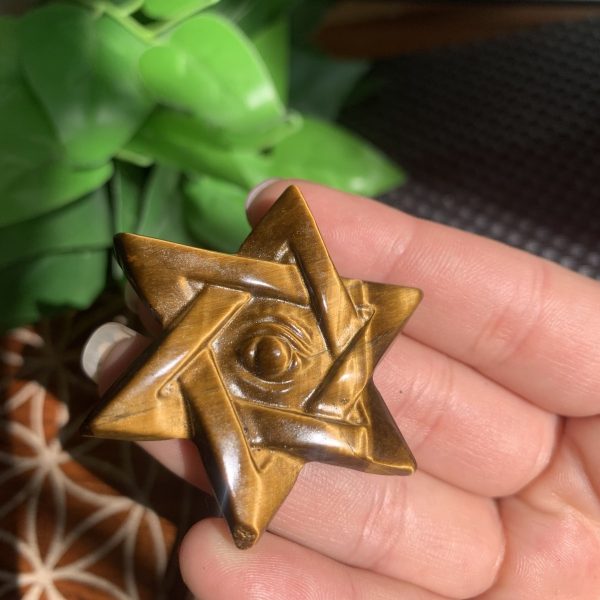 Crystal Eye in Six Point Star Carving Evil Eye Star of David