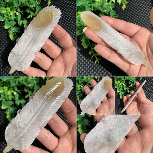 Flower Agate Feather Carving Crystal Feather Gift