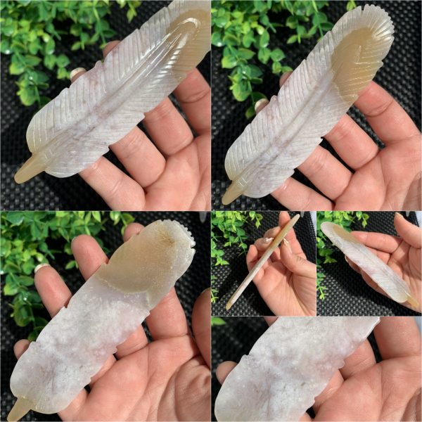 Flower Agate Feather Carving Crystal Feather Gift