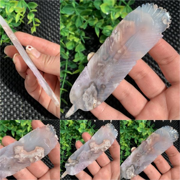 Flower Agate Feather Carving Crystal Feather Gift