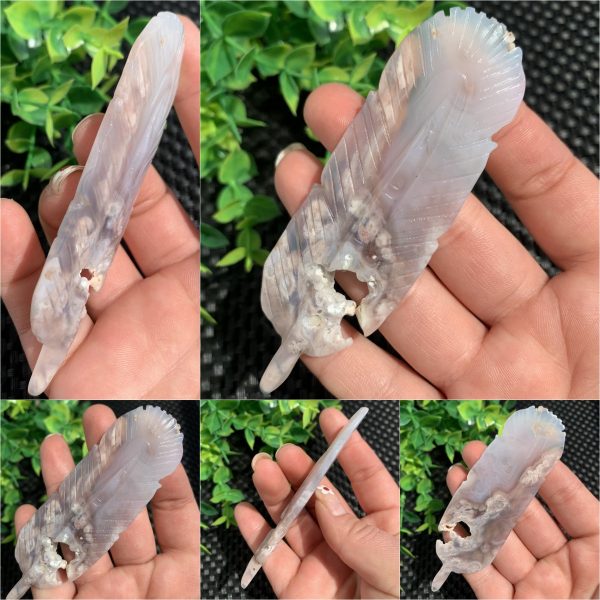 Flower Agate Feather Carving Crystal Feather Gift