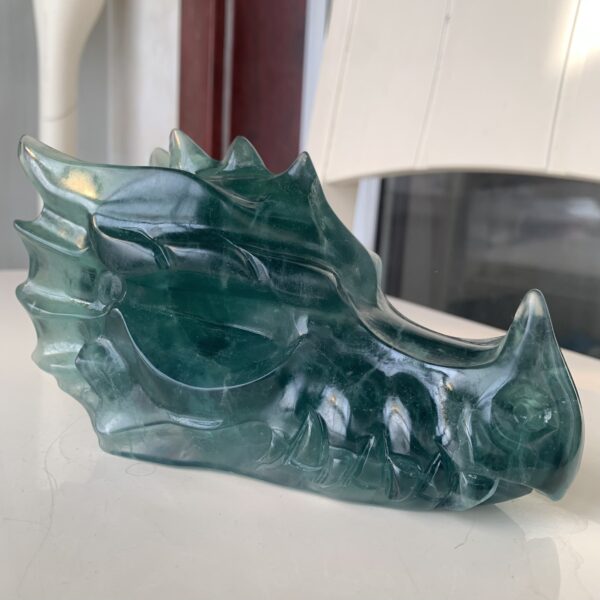 Green Fluorite Dragon Head Carving Big Crystal Dragon Skull