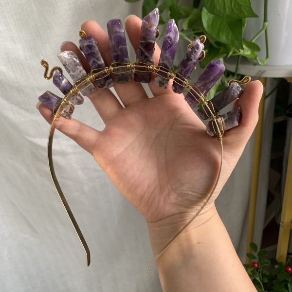 Natural Crystal Crown With Snake Amethyst Headpiece
