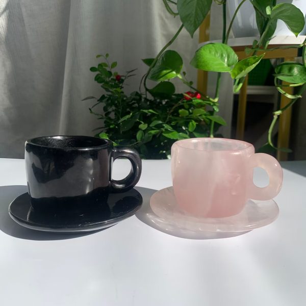 Natural Crystal Cup Rose Quartz Obsidian With Coaster Home Decoration