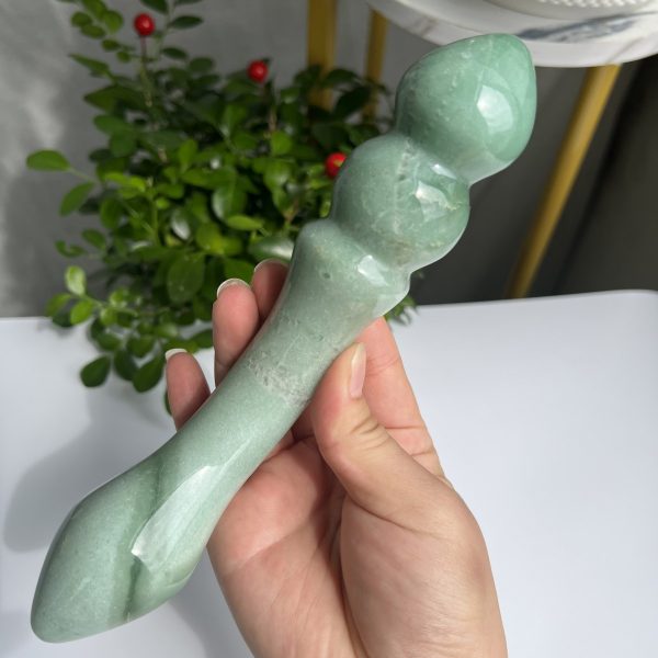 Green Aventurine Yoni Wand Beaded End Curved Pleasure Wand