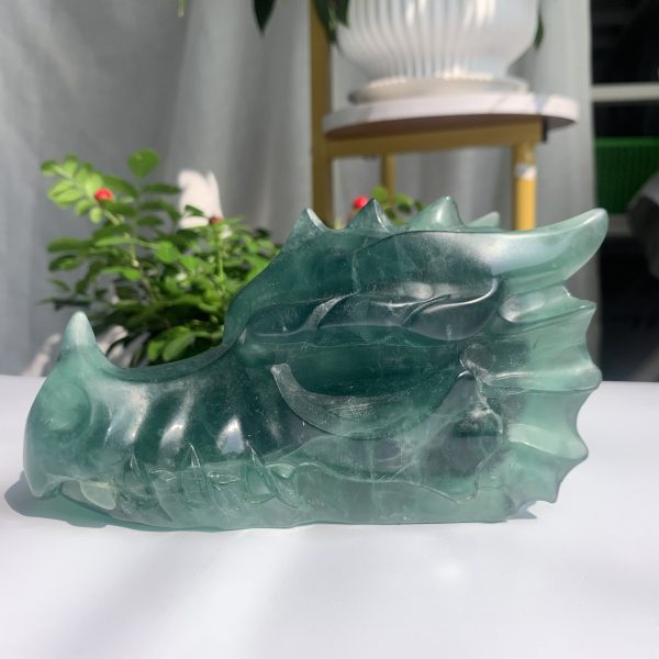 Green Fluorite Dragon Head Carving Big Crystal Dragon Head 15cm