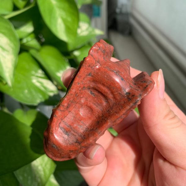 Crystal Dragon Head White Jade Red Sesame Stone 2.3inch Cheap Dragon Carving