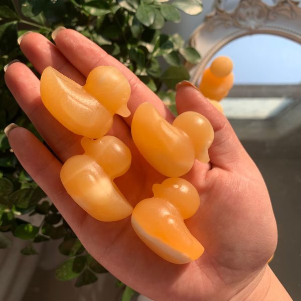 Orange Calcite  Duck Yellow Calcite Rubber Ducky Animal Carving Free Shipping