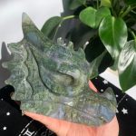 Moss Agate Dragon Head 6.0inch Big Crystal Dragon Skull Carving Free Shipping