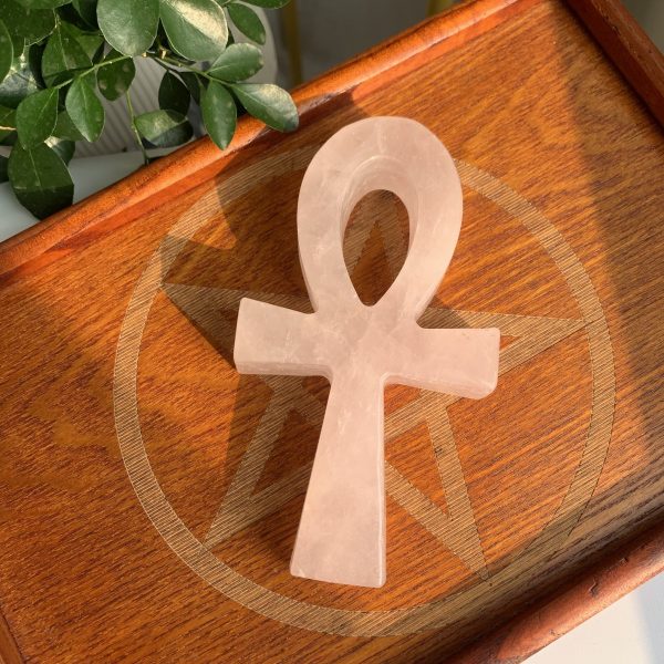 Rose Quartz Ankh Crystal Crux Ansata Carving 6.0inch Free Shipping