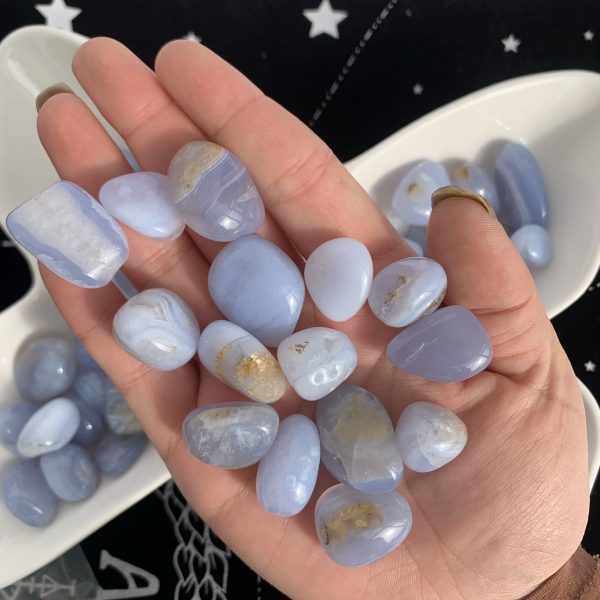Blue Chalcedony Agate Tumbled Stone 15-20mm Free Shipping