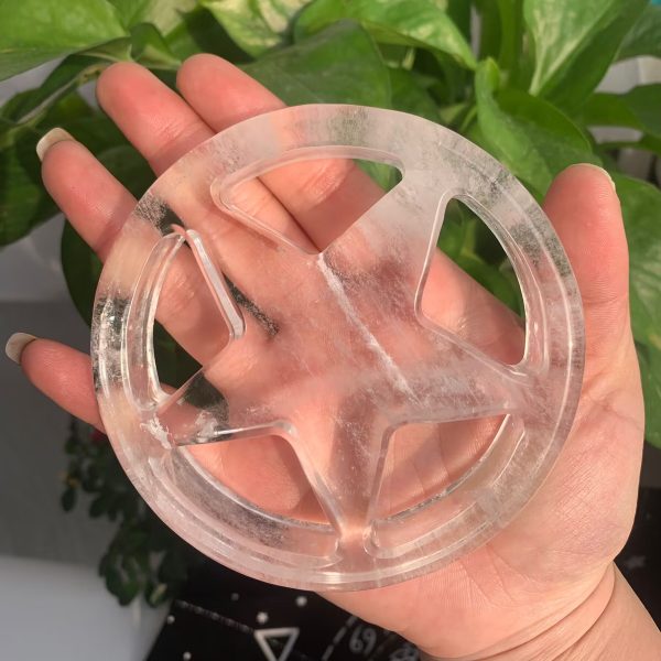 Clear Quartz Pentagram 4inch Crystal Pentacle Carving Free Shipping