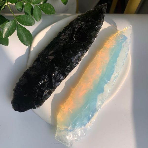 Crystal Knife Hand Knapped Obsidian Opalite Knives Craft Home Decoration Free Shipping