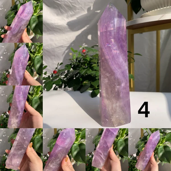 Big Purple Fluorite Point Tower With Mica Pink Fluorite Tower