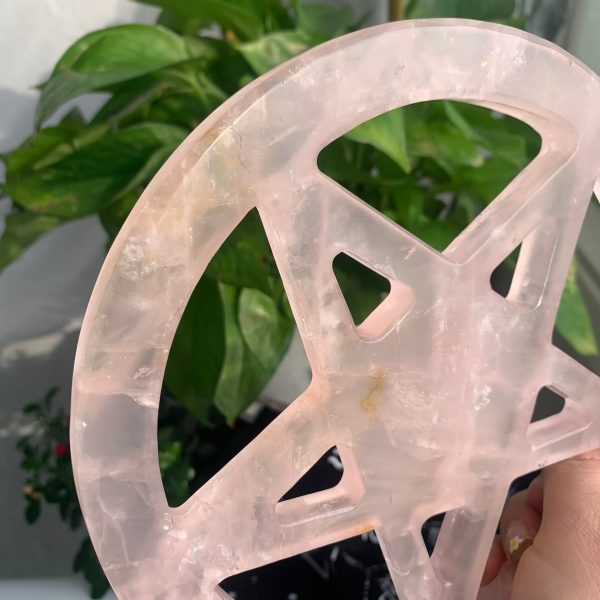 Rose Quartz Pentagram Crystal Pentacle Carving 7.5inch Free Shipping