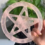 Rose Quartz Pentagram Crystal Pentacle Carving 7.5inch Free Shipping
