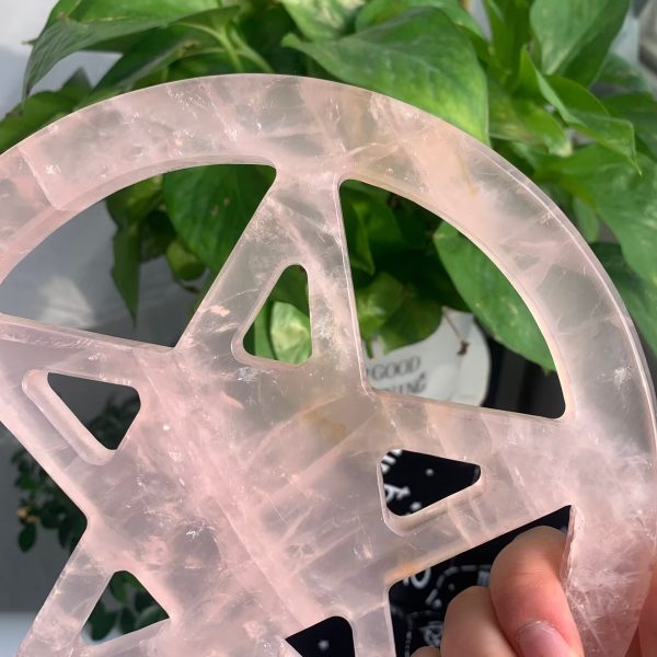 Rose Quartz Pentagram Crystal Pentacle Carving 7.5inch Free Shipping
