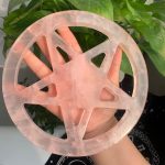 Rose Quartz Pentagram Crystal Pentacle Carving 7.5inch Free Shipping
