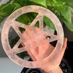 Rose Quartz Pentagram Crystal Pentacle Carving 7.5inch Free Shipping