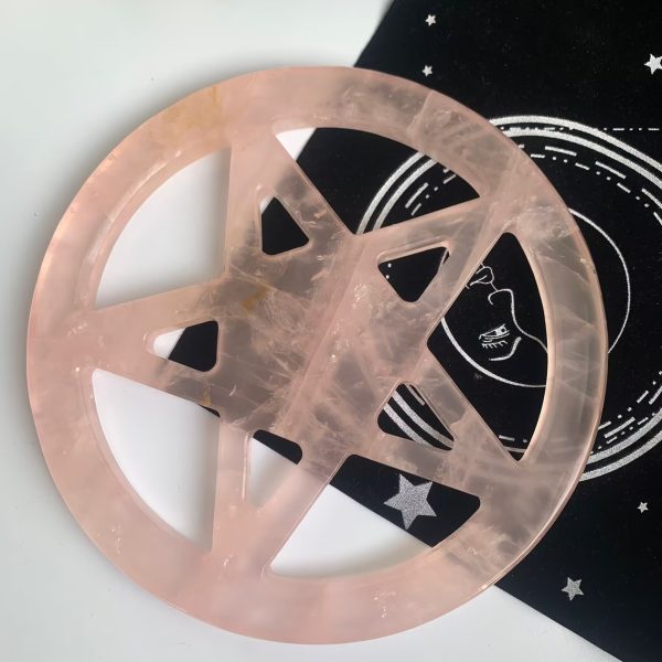 Rose Quartz Pentagram Crystal Pentacle Carving 7.5inch Free Shipping
