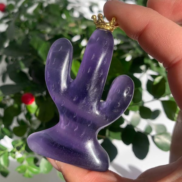 Indigo Fluorite Cactus With Eye & Tiara Lovely Crystal Plant Carving Free Shipping