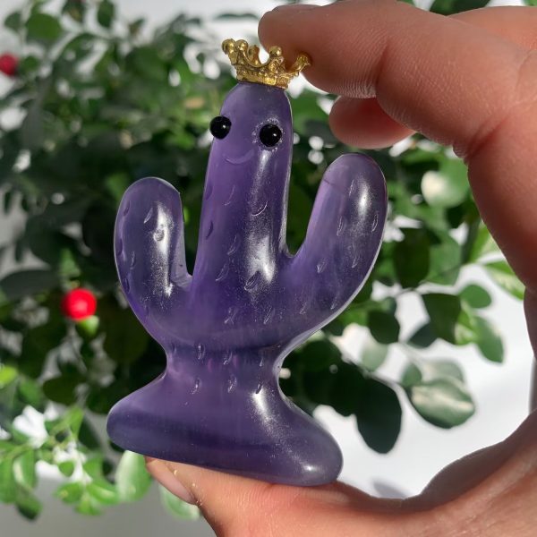 Indigo Fluorite Cactus With Eye & Tiara Lovely Crystal Plant Carving Free Shipping
