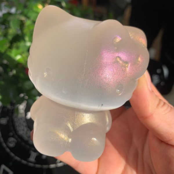Angel Aura Selenite Hello Kitty 80mm Titanium Aura Coated Selenite Cat Free Shipping