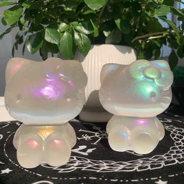 Angel Aura Selenite Hello Kitty 80mm Titanium Aura Coated Selenite Cat Free Shipping