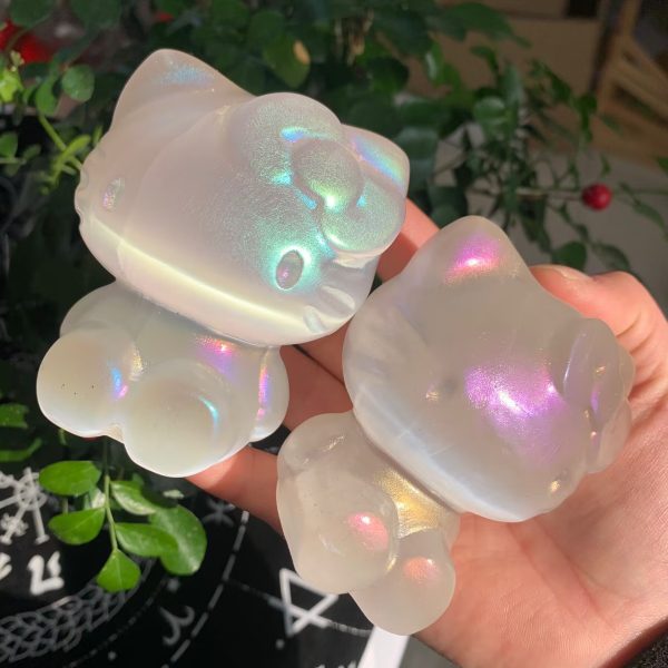 Angel Aura Selenite Hello Kitty 80mm Titanium Aura Coated Selenite Cat Free Shipping