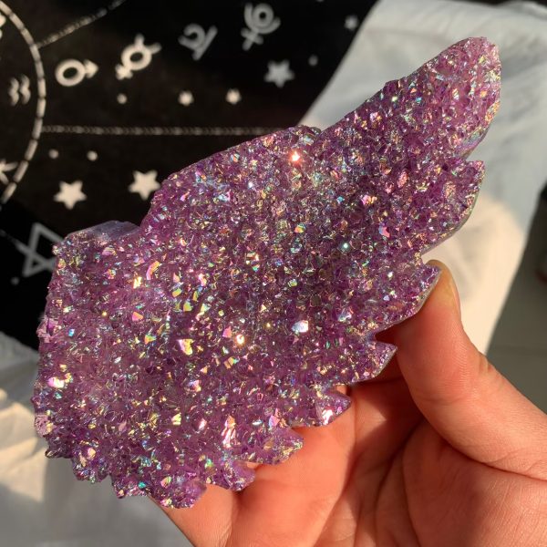 Aura Amethyst Butterfly On Stand Titanium Aura Coated Amethyst Wing Free Shipping