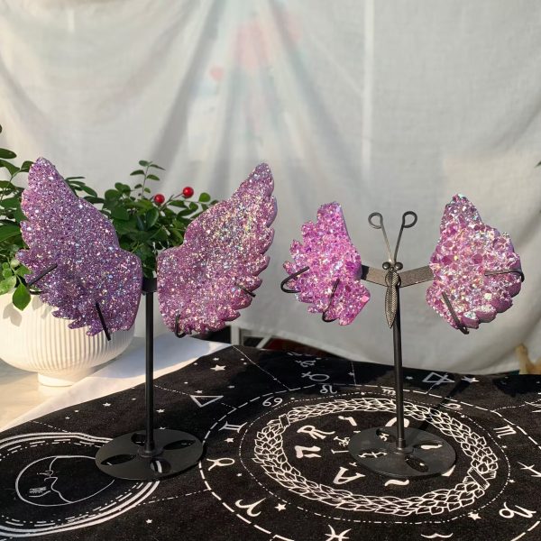 Aura Amethyst Butterfly On Stand Titanium Aura Coated Amethyst Wing Free Shipping