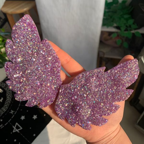 Aura Amethyst Butterfly On Stand Titanium Aura Coated Amethyst Wing Free Shipping