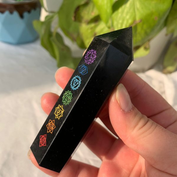 Engraved Chakra Obsidian Tower Crystal Point Wholesale